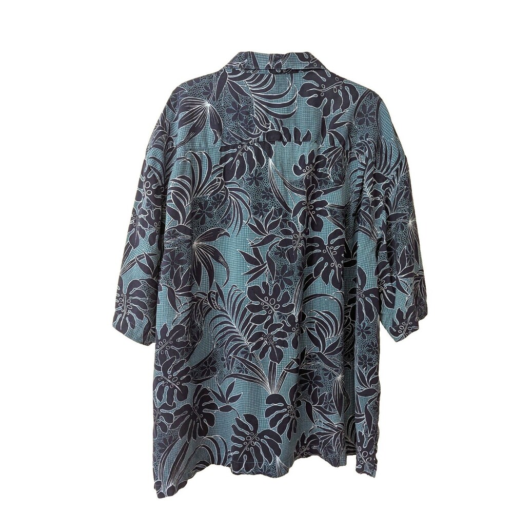 Pusser's Island Reserve Men SS Silk Camp Shirt Tropical Teal Blues Tiny Flaw - Picture 3 of 12